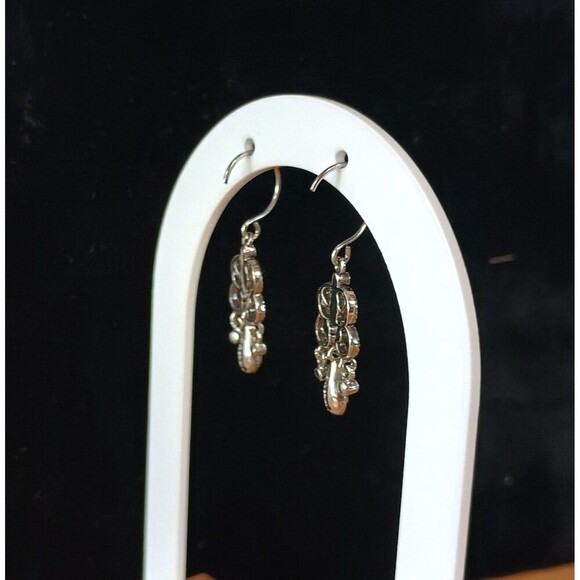 Vintage Monet Silver Tone Earrings Dangle Gemstone Unique - Picture 3 of 3